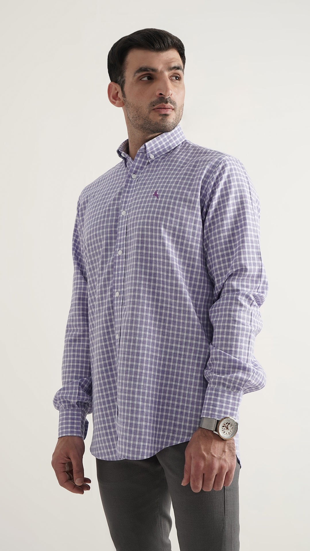 Markhor Purple Check Linen Signature Casual Shirt