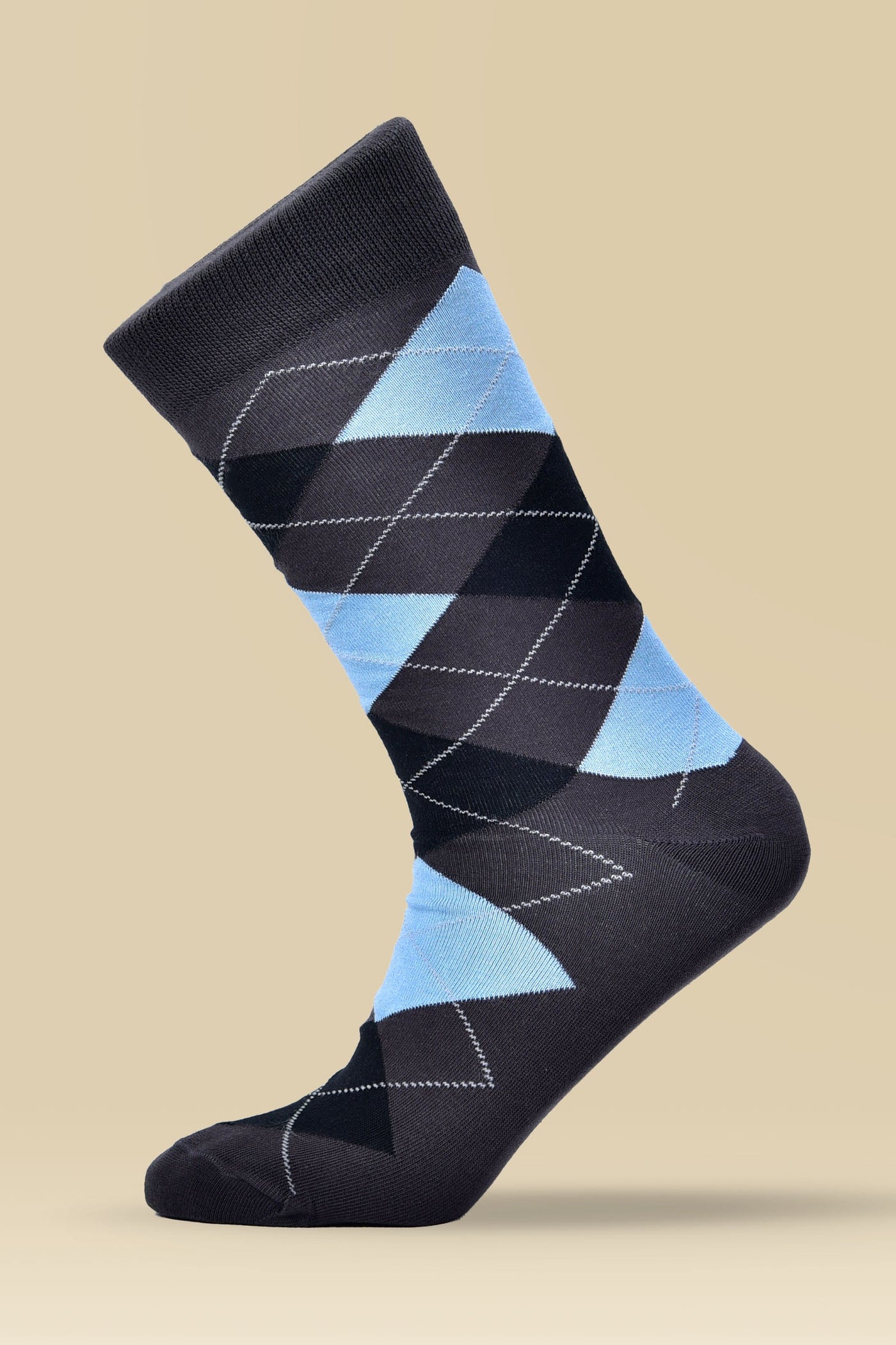 L.Grey with Sky Checkered Combed Cotton Socks