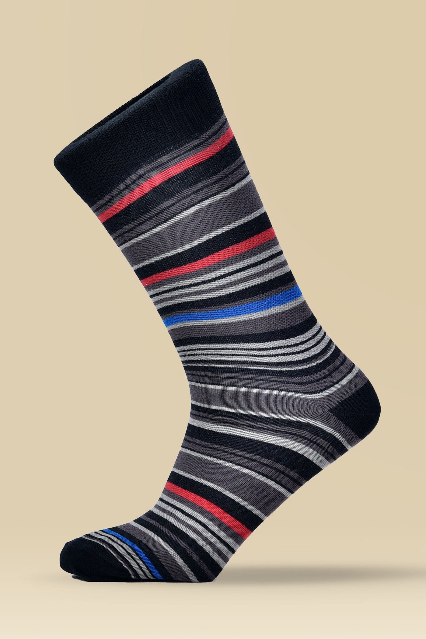 Grey with Multi Striped Combed Cotton Socks