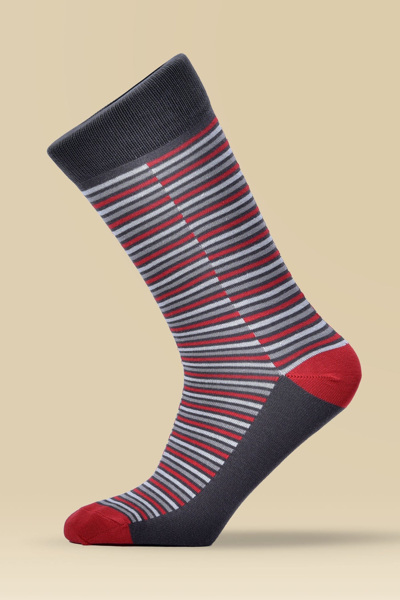 Red with Multi Striped Combed Cotton Socks
