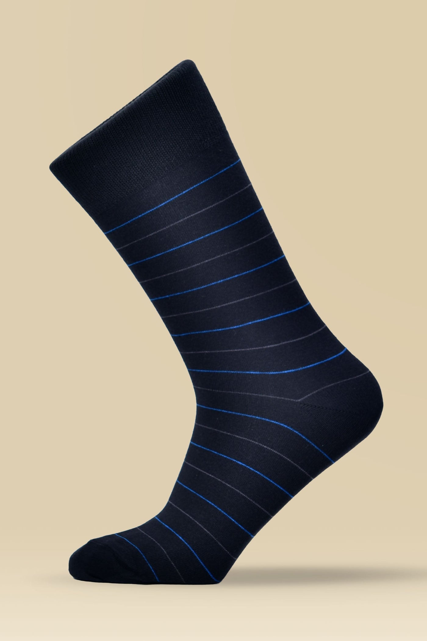 L.Navy Striped Combed Cotton Socks