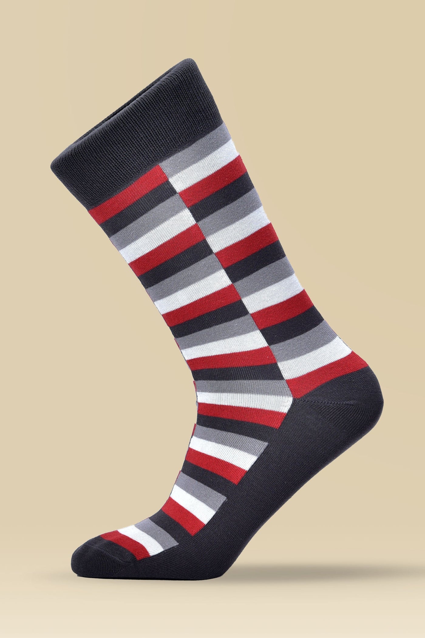 Red with Grey Striped Combed Cotton Socks