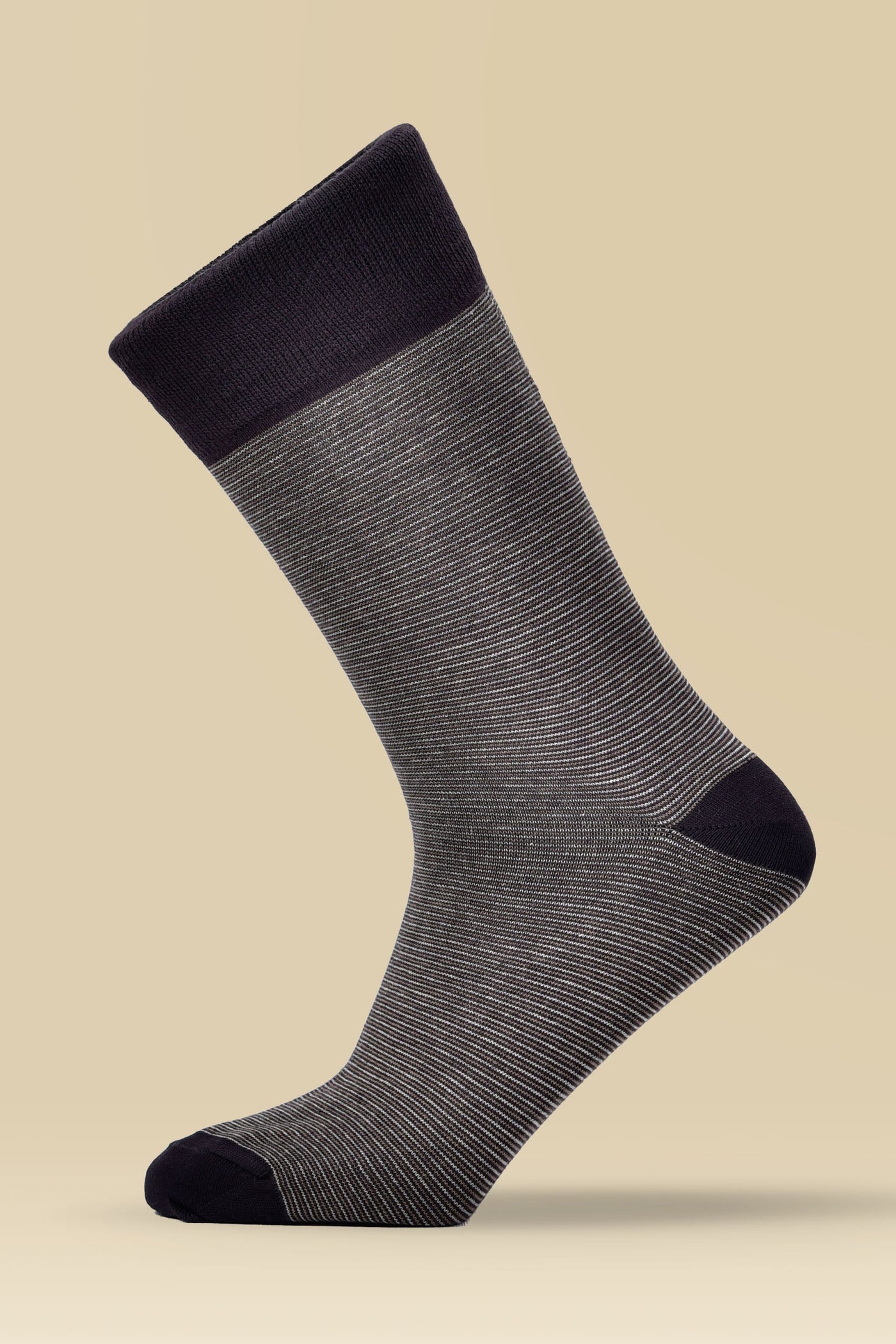 Brown with Grey Striped Combed Cotton Socks