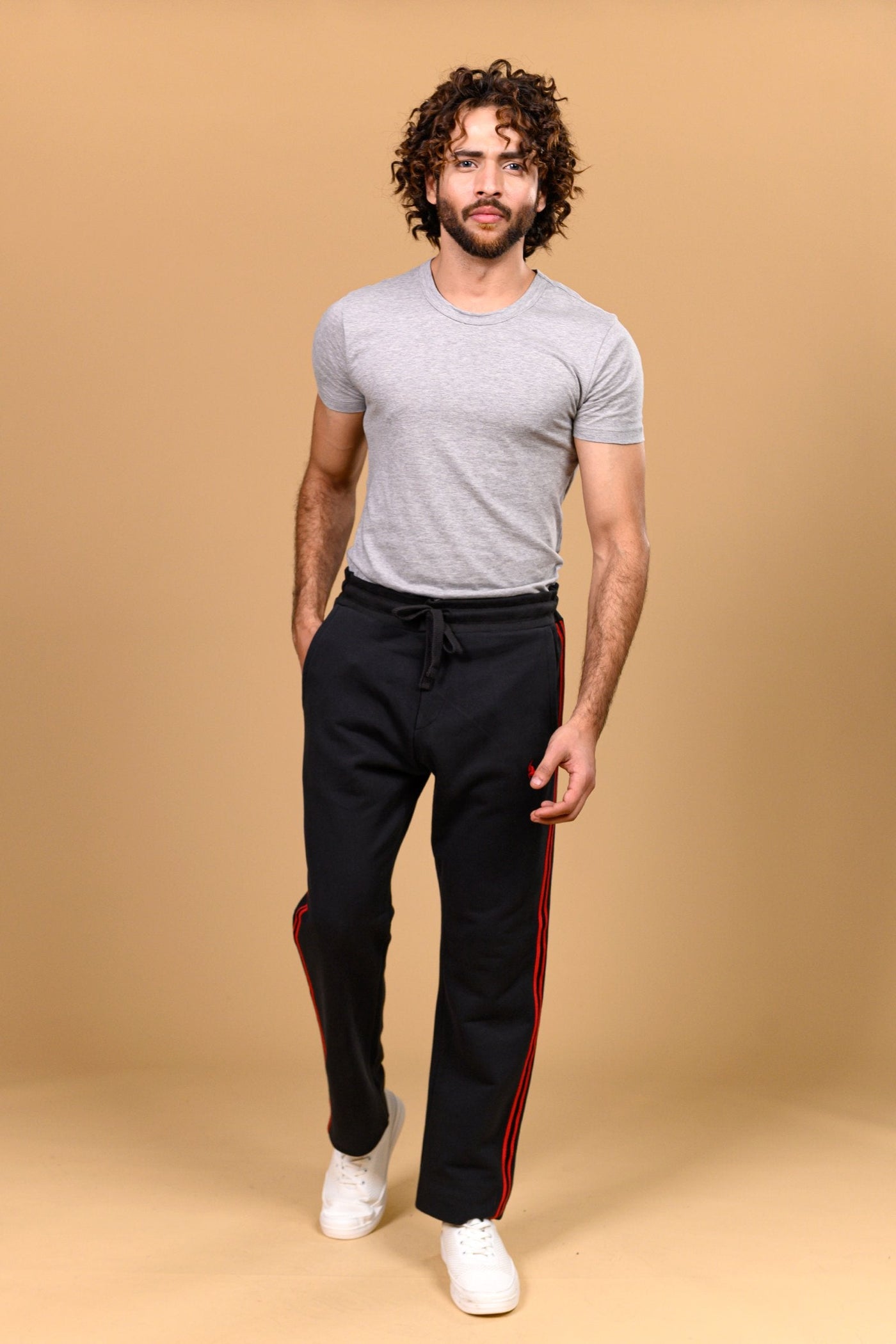 STRAIGHT BLACK TROUSER WITH RED EMBROIDERY-CR01BK
