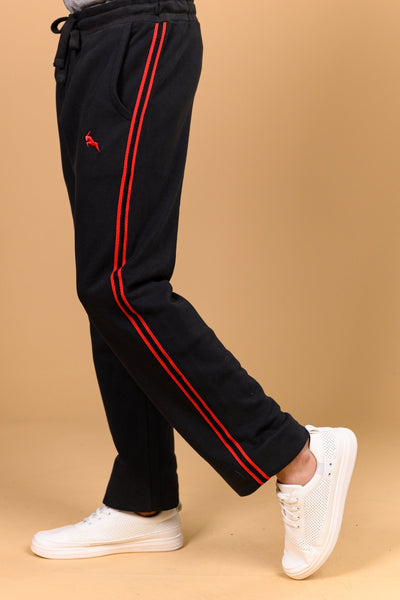 Red Striped Black Straight Knit Trouser