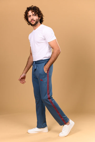 STRAIGHT TEAL TROUSER WITH RED EMBROIDERY-CR04TE