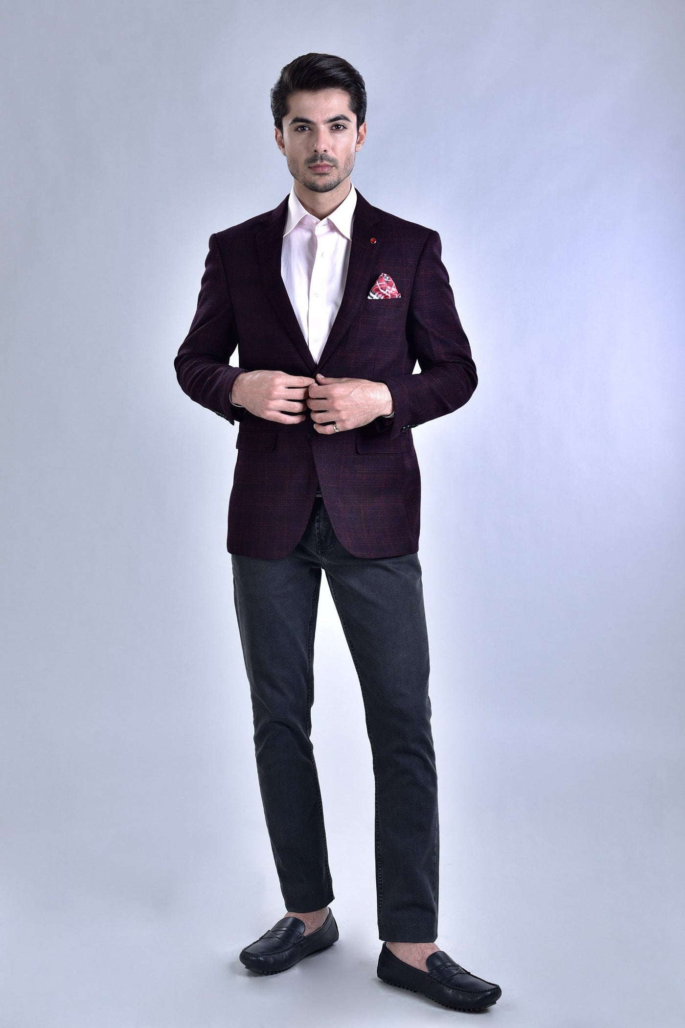 Maroon Tweed Checkerd Casual Coat