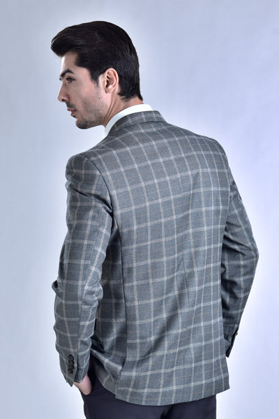 Slate Grey Tweed Checkerd Casual Coat