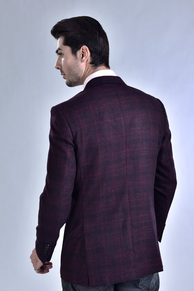 Maroon Tweed Checkerd Casual Coat