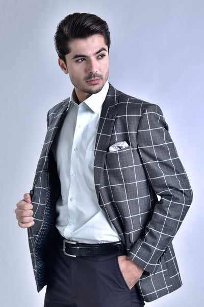 Light Grey Tweed Checkerd Casual Coat