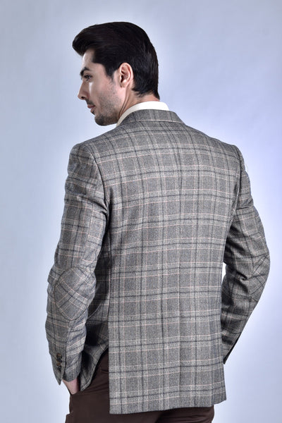 Beige Tweed Checkerd Casual Coat