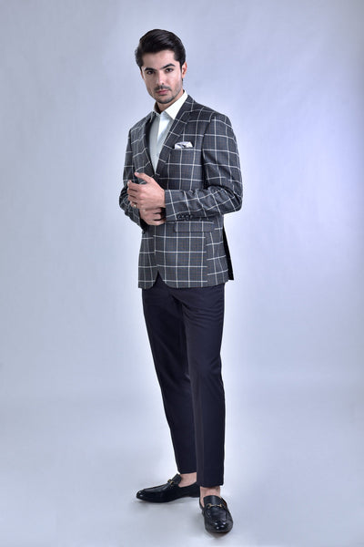 Light Grey Tweed Checkerd Casual Coat