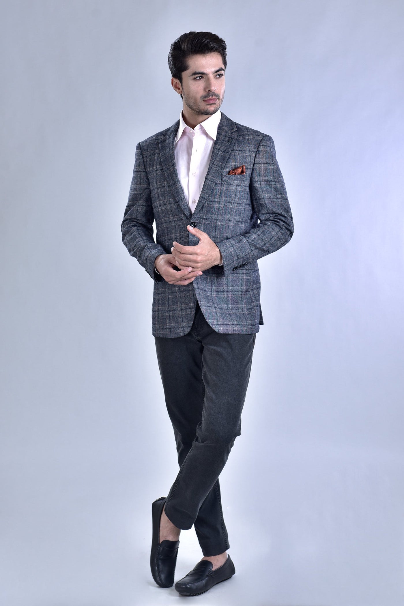 Mid Grey Tweed Checkerd Casual Coat