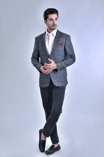 Mid Grey Tweed Checkerd Casual Coat